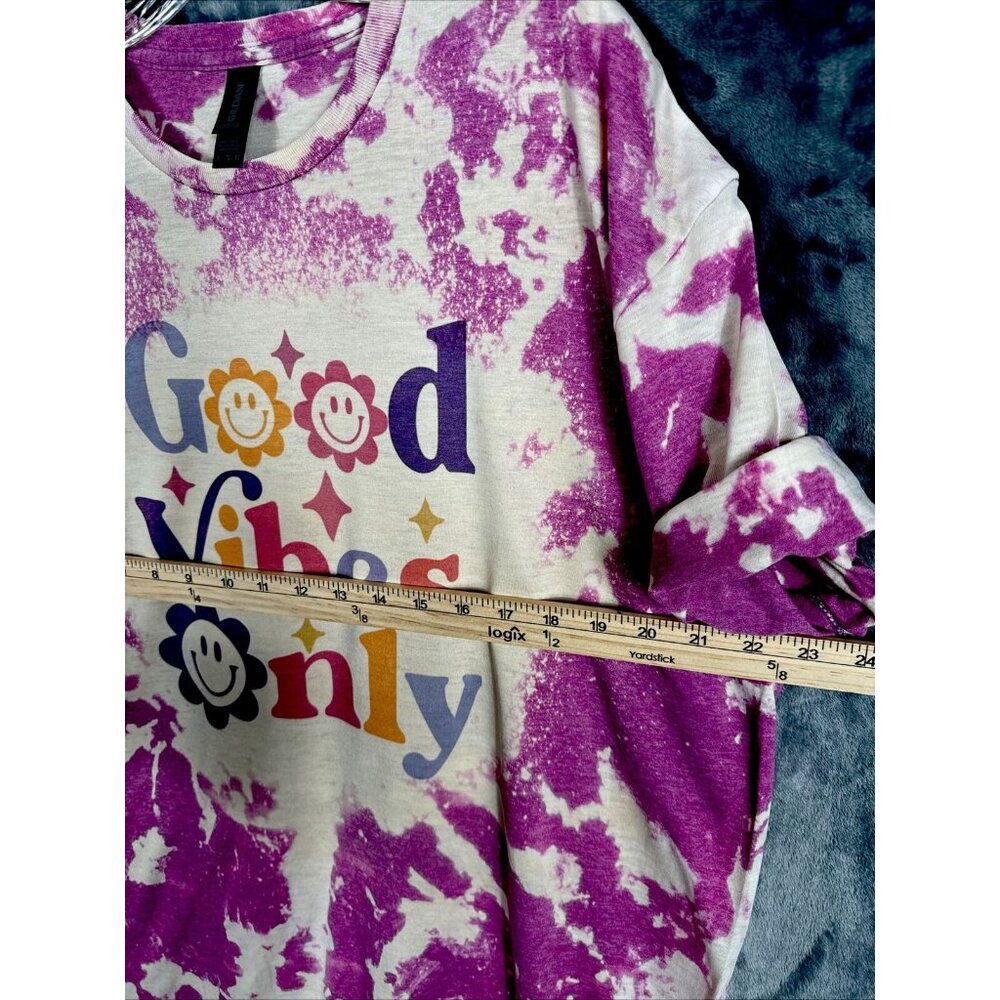 Women’s Shirt Good Vibes Only Tie-Dye Bleached Purple Size Extra Large - Picture 9 of 12